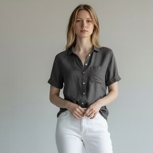 INC International Concepts Black Button Down Shirt 100% Linen